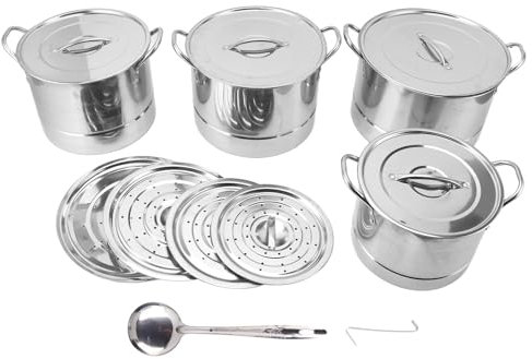 Fuerdich 4PCS Topfset Zum Garen Dämpfen Rühren Braten, Induktions Töpfe Set Mehrzweck-Saucenpfanne Aus Edelstahl Mit 8 Deckeln Kochtopf Set Für Alle Herdarten