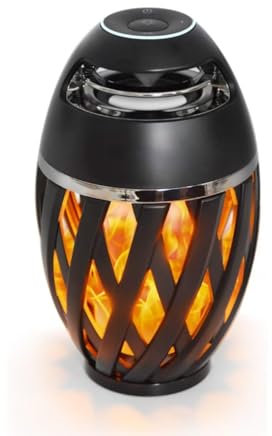 ALOTFINNE Outdoor Bluetooth Speaker with Flame Light, Wireless LED Table Lamp, IP65 Waterproof, Stereo Sound for Patio, Garden, Camping Gifts, Birthday Gift for Men(Without Stick)