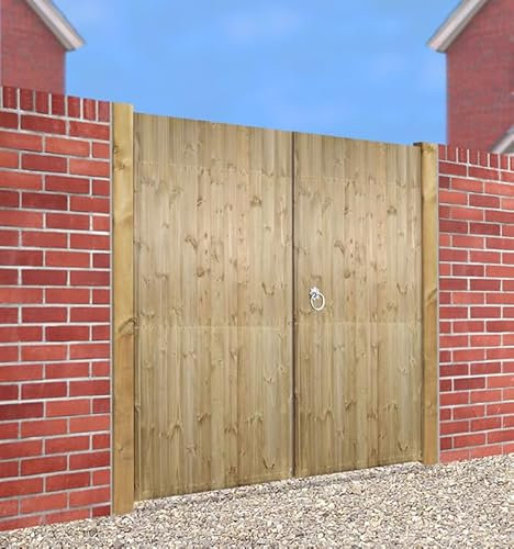 Castle Wooden 1800mm High Garden Driveway Gates Flat Top (Pair of Gates) Tongue Groove Swing Double Wood Timber (1800mm Wide x 1800mm High CATD52)