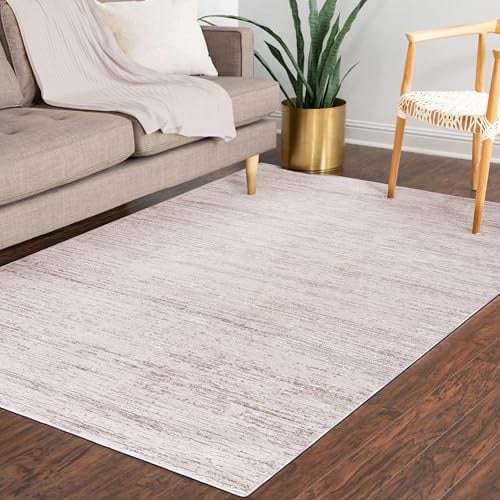 Mazovia Teppich Wohnzimmer 140x200cm Creme Weiß Abstrakt Skandinavisch | Teppich für Schlafzimmer Esszimmer Büro Beige Weich Pflegeleicht Tierfreundlich Allergikerfreundlich Fußbodenheizungsgeeignet