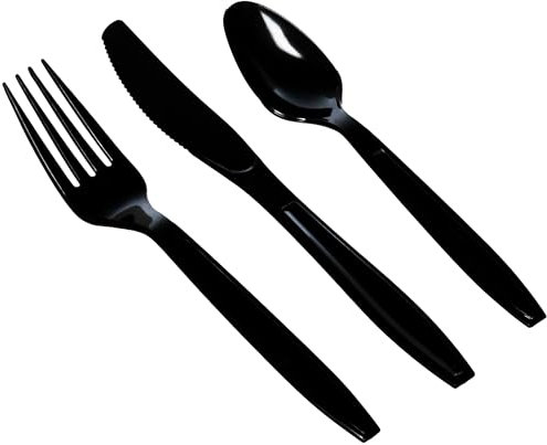BLISSMART 150 Pcs Heavy Duty Black Plastic Cutlery Set: 3 Sets of 50 Black Knives, Forks, Spoons - Modern, Reusable, Lightweight - Perfect for Parties, Outdoor, Picnic, Birthday, Camping
