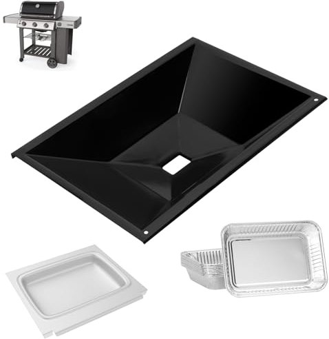DcYourHome 66036 Fettwanne mit Abtropfschale für Weber Genesis II 300 Series Gasgrill, Genesis II E310 E315 S330 E335 CSE-340, Genesis II Fettschale und 10 Stück 6415 Auffangwanne für Weber Genesis