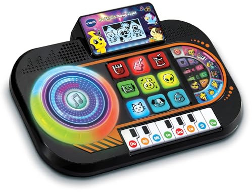VTech - DJ Mix Junior Mesa de Mezclas Infantil, Juguetes Electrónicos Niños +3 Años, Panel Luminoso, Disco Scratch, Piano con 8 Teclas, 9 Canciones, 27 Melodías y Minijuegos, Versión ESP