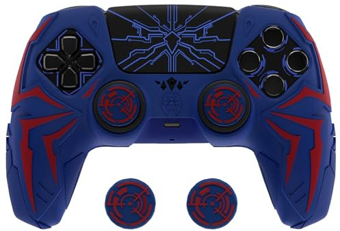 PlayVital Cover Controller per ps5 Joystick Custodia Silicone Skin Antiscivolo Grip Ergonomico, 2 Copri Analogici e 6 Adesivi, Adatto per ps5 Base di Ricarica, Cyber Spider - Blu&Rosso