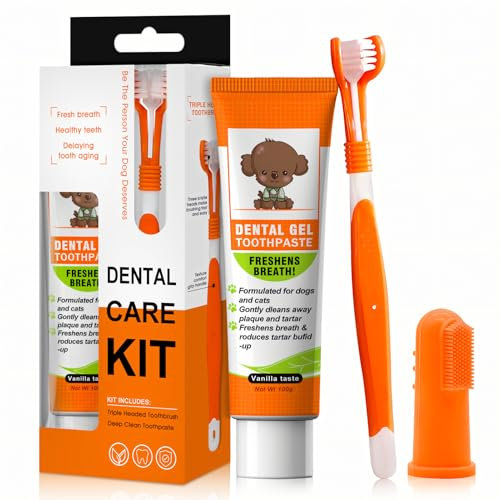 Spazzolino e Dentifricio per Cani, Dentifricio Gatti, Dentifricio Cani, Dentifricio Cane, Include uno Spazzolino da Denti per Prevenire la Placca e il Tartaro e Rinfrescare l'Alito, 100G