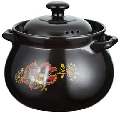 Ceramic Stew Pot - Round Casserole Soup Bowl with Lid - Cooking Clay Pot - Earthen Pot for Soups and Stews