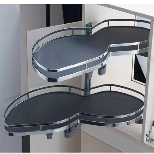 WABMJGW Eckauszug-Organizer für Küchenschränke mit Jalousie für 900-mm-Schränke, 2-stufiges Schwingtablett, ausziehbarer Regal-Eckschrank, geräuschlose Dämpfungsschienen und Anti-Rutsch-Matte,Right