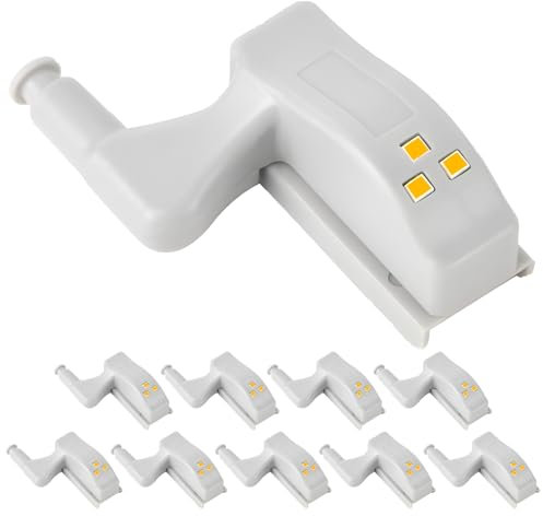 Suuosl - Lote de 10 luces con bisagras LED para puertas de armario con sensor automático, lámpara de armario inalámbrica, 12 V, luz de cocina, dormitorio, armario, LED para muebles