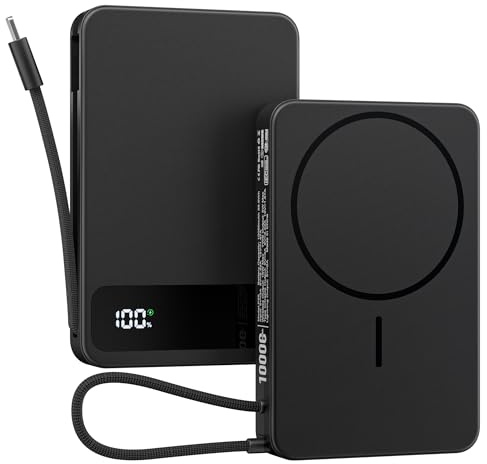 Power Bank für Mag-Safe, 10.000 mAh Kabellose tragbare Ladestation mit 15W Magnetische Schnellladung, USB-C/Lightning-Kabel, 20W Eingang/Ausgang für iPhone 18/17/16/15/14/13/12-Reihe, AirPods & mehr