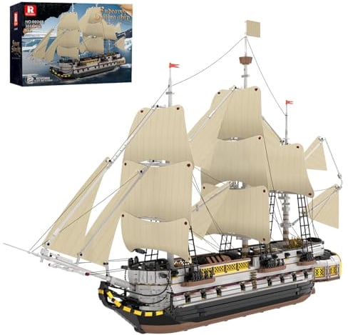 Reobrix Großes Segelschiff Modellbaustein Set,UK Endeavour Schiff Modellbau | 66048 Mittelalter Bausatz,Historisches Segelschiff Modell, Erwachsene Sammlerstücke, Geschenke für Jungen Mädchen, 3555 Teile