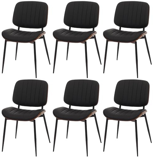 Mendler Lot de 6 chaises de Salle à Manger HWC-O44 Öko-Tex MVG Aspect Noyer, Noir
