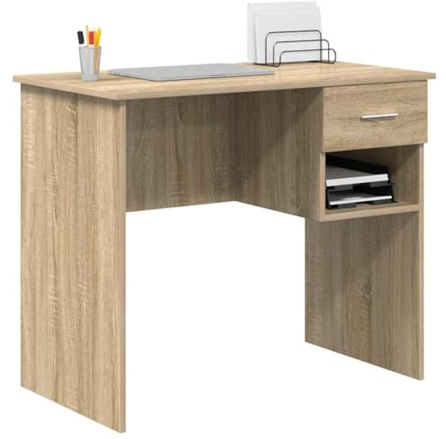 vidaXL Schreibtisch Sonoma-Eiche 90 x 49 x 75 cm Holzwerkstoff | Klare Linien und eine matte Oberfläche für einen modernen Look, Eingebaute Schubladen und Regale für einfache Organisation,