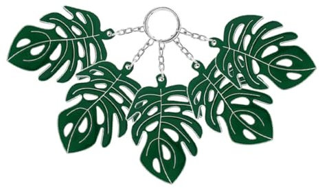 SHERCHPRY 5pcs Tropical Palm Leaf Keychain Set, Hawaiian Green Monstera Leaf Charms Enamel Coating, Summer Luau Party Favor and Purse Accessory for Beach and Holiday