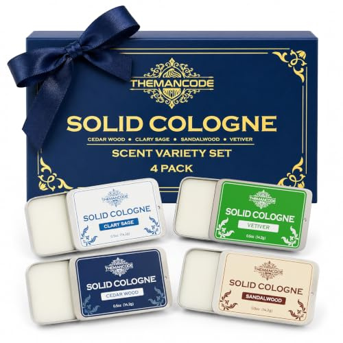 THEMANCODE Kolonya, Festes Parfüm für Männer, Geschenke für Männer, Parfüm Herren, Duftrichtungen: Sandelholz, Vetiver, Zedernholz, Salbei, 4er-Pack