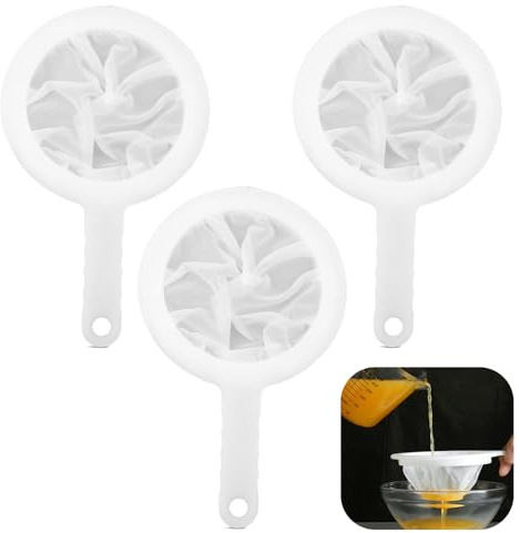 Firavggu 3 STK Feines Sieb mit Kunststoff Griff 100 Mesh Nylon Küchensieb Küche Filter Feinmaschig Siebfilter Passiersieb mit Griff für Saft Milch Kaffee