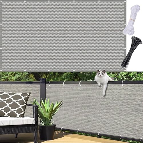Balkonverkleidung 100 x 600 cm, 96% Privatsphäre, Windschutz Staubschutz Wetterfest, Beständig, Anti-Uv, Balkon Sichtschutz Balkonbespannung, mit Ösen Kordel für Garten, Hellgrau