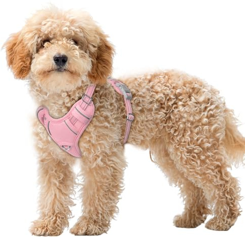BARKBAY No Pull Dog Harness Large Reflective Dog Harness with Front Clip and Easy Control Handle for Walking Training Running with ID tag Pocket(Baby Pink,XS)