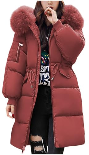 Angxiwan Wintermantel Damen Winterjacke Lang Puffer Jacke Warm Gefüttert Winterparka Winter Mantel Parka Steppmantel Reißverschluss Daunenmantel mit Kapuze