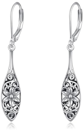 POPLYKE Antike Lilien Ohrringe Damen 925 Sterling Silber Blume Leverback Ohrringe Vintage Blume Schmuck Geschenke