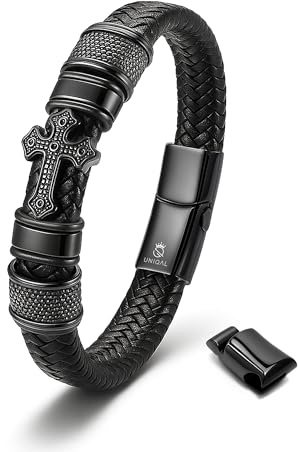 UNIQAL | Kreuz Leder Armband GLORY Cross Bracelet | Geschenk Box | Magnetverschluss