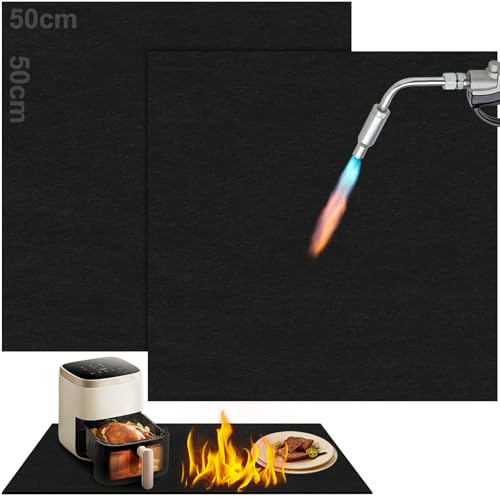 2 Stück Feuerfeste Unterlage, 50x50 cm, Carbonfaserfilz | Hitzeschutzmatte, Hitzebeständig Bis 1000 °C, für Hitzebeständigkeit