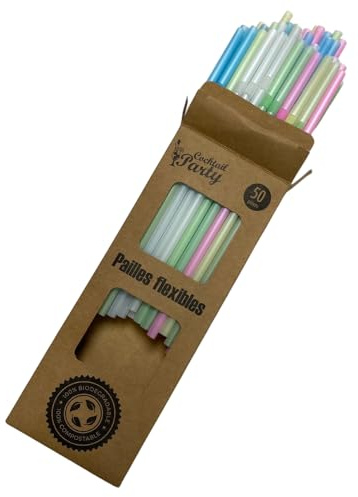 Lot de 50 Pailles Multicolores en Amidon de Maïs Taille 21 cm