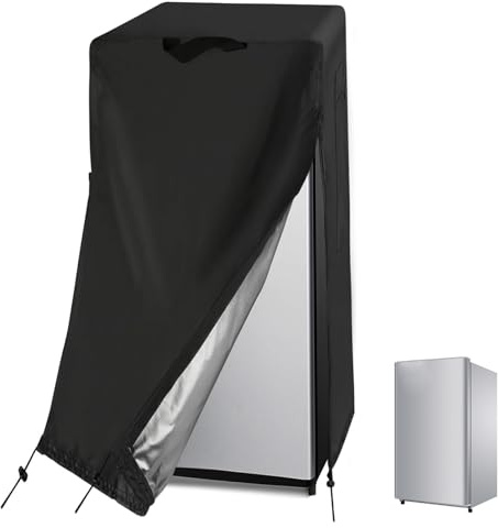 Hotainoys Fridge Cover, Refrigerator Cover, Fridge Wrap, 210D Waterproof&Dustproof for Protecting Upright Freezers/Beverage Refrigerator for Cold Rooms, Black, 23 W x 23 D x 56 H outdoor