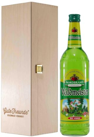 Nordbrand Waldmeister Likör mit Geschenk-Holzkiste