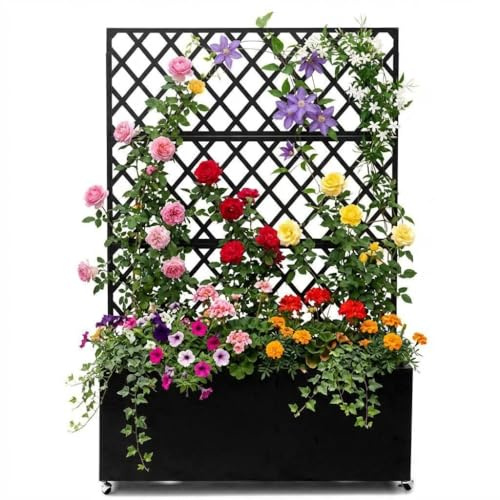 Hochbeet mit Rankgitter 89x180cm, Metall verzinkt, Rollen, Sichtschutz | Stabil; wetterfest; langlebig; Gemüse; Kletterpflanzen; Balkon; Terrasse; Drainagelöcher; feststellbar; Pflanzkasten