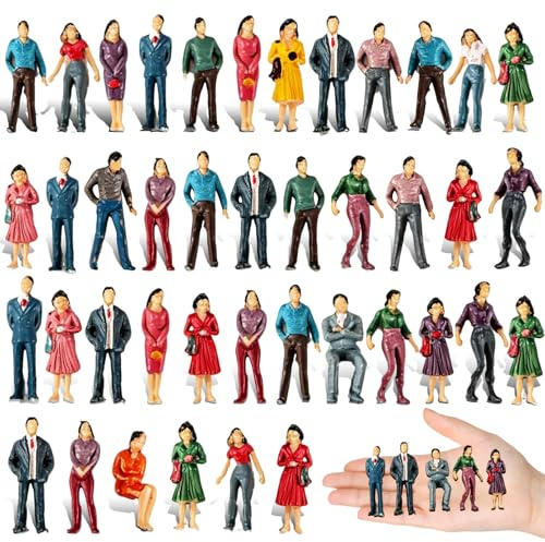 Beatific 50 stycken modellfigurer, 1:50 HO skala figurer förbipasserande | Stående och stående ställning, spår HO 1:50 små modeller av människor miniatyrfigurer målade miniatyrmänniskor