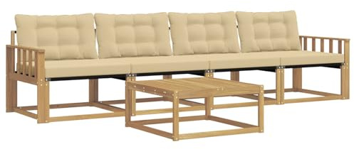 vidaXL Outdoor-Sofagarnitur 5 pcs Weiß und Beige 79 x 79 x 37 cm, Garten, modernes Outdoor-Sofa, Lounge-Set für die Terrasse, stylisches Möbel, bequemes Sitzen