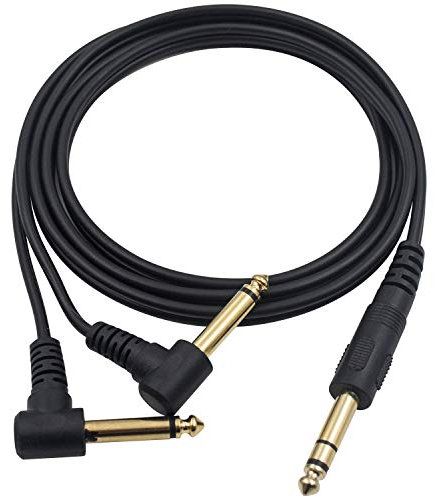 Duttek Guitar y cavo,1.5 metri placcato oro 6.35 mm 1/10,2 cm maschio TRS stereo a Dual 2 x 6.35 mm 1/10,2 cm maschio TS mono 90 gradi ad angolo retto y splitter audio cavo (635 M/2MR)