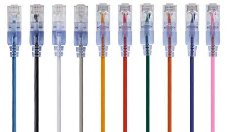 Monoprice SlimRun Cavo patch Ethernet Cat6A, cavo Internet di rete, RJ45, instradato, UTP, filo di rame puro nudo, 30 AWG, 2,1 m, 10 colori, confezione da 10