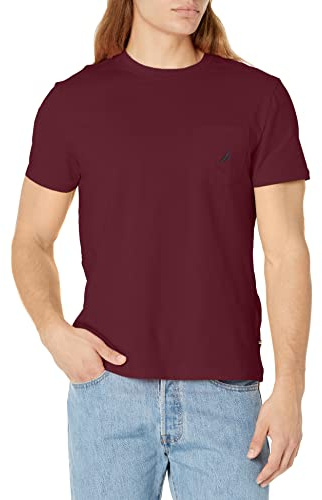Nautica Men's Solid Crew Neck Short Sleeve Pocket T-Shirt, Shipwreck Burgundy, X-Large