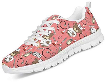 chaqlin Krankenschwester Geschenke für Frauen Damen, niedliche Krankenschwester Bär Druck Laufschuhe Casual Sport Gym Turnschuhe leichte Walking Jogging Trainer Größe 41 EU