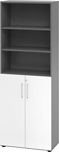 bümö Aktenregal & Schrank abschließbar, Büroschrank Regal Kombination Holz 80cm breit in Graphit/Weiß - abschließbarer Schrank für's Büro & Arbeitszimmer, Büro Möbel Ordnerschrank