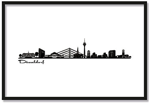 JUNIWORDS Poster mit/ohne Holzrahmen, Wähle ein Motiv, Skyline Düsseldorf, Wähle eine Größe, 30 x 40 cm (M) mit Rahmen in Schwarz