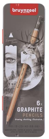 Bruynzeel Expression Graphite Pencil Tin - 6 Pieces - High Quality Strong Core - Perfect Hardness Balance