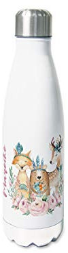 GRAZDesign Trinkflasche Kinder Edelstahl Junge Mädchen personalisiert Name, auslaufsicher Einschulung Geschenk, Thermosflasche Sportflasche 500ml, Motiv Waldtiere