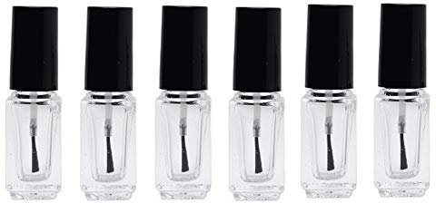 VASANA 6 PCS Empty Clear Glass Square Bottom Shape Nail Polish Bottles with Black Cap and Soft Brush for DIY Nail Art Sample