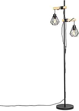 Qazqa chon - Lampadaire avec Abat-Jour - 2 lumière - H 155 cm - Noir - Rustique - éclairage intérieur - Salon I Chambre I Cuisine I Salle à manger