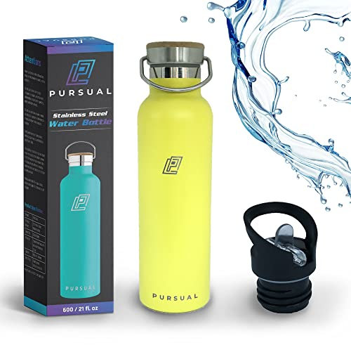 PURSUAL Stainless Steel Water Bottle - BPA Free, 600ML Metal Water Bottles - Thermal Water Bottles - Leakproof Insulated Bottles - Metal Drinks Flask for Kids, Gym, Running, Travel