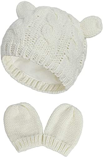 DRESHOW Neugeborene Baby Mütze und Handschuhe Set Kleinkind Babymütze Winter Strickmütze Unisex Baby Wintermütze