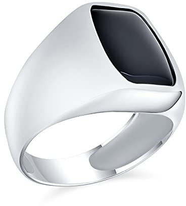 Personalisierter Eleganter Statement Klassiker Mit Flachem Schwarzen Onyx Edelstein Geometrischem Rechteck Siegelring Für Männer Handgefertigt Aus .925 Sterling Silber In Der Türkei Mittlere Größe