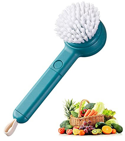 ISAKEN Vegetable Cleaner Brush Fruit Scrubber Brush with Peeler, Long Handle Food Cleaning Brush 2-in-1 Veggie Wash Brush Kitchen Cleaning Tools for Potato Carrot (Blue)