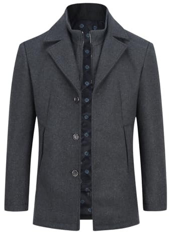 YOUTHUP Mens Wool Coat with Gilet, #1953 Grey, XXL