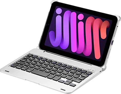 ERY Cover Tastiera per iPad Mini 6 2021 6a Generazione 8.3 Nuova Tastiera per iPad Mini 6 con Retro Rigido Smart Folio A 125°, Custodia Sottile per Tastiera Wireless Staccabile,Silver Grey