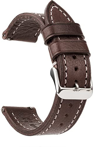 Berfine 22mm Weich Vegetabil Gegerbte Rindleder Uhrenarmband, Quick Release Leder Uhrenband, Ersatzarmband für Smartwatch, Dunkelbraun