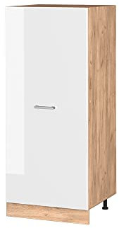 Vicco Hochschrank R-Line, Küchenkommode, Weiß Hochglanz/Goldkraft Eiche, 60 cm