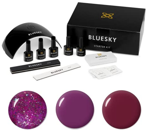 BLUESKY Winter Gel Nail Polish Starter Kit - UV LED Lamp, 3 x 10ml Polishes, Cleanser Wipes, Base & Top Coat, Nail File